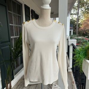 Veronica Beard Thayer Ribbed LS Top, Cream, XL, EUC